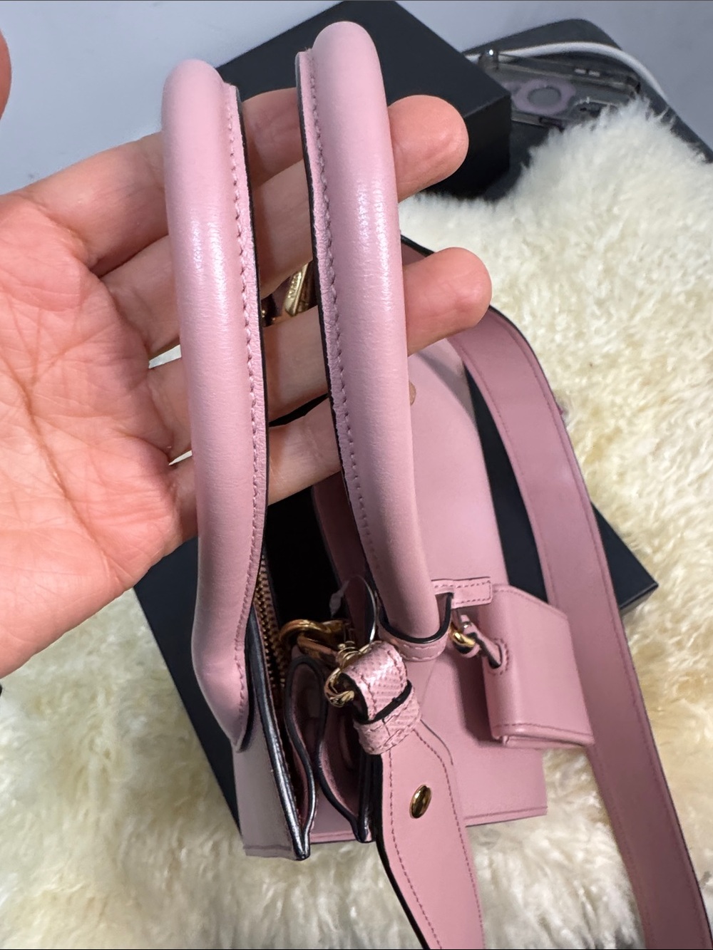 Prada Pink Saffiano Satchel with Gold Hardware - Picture 2 of 8
